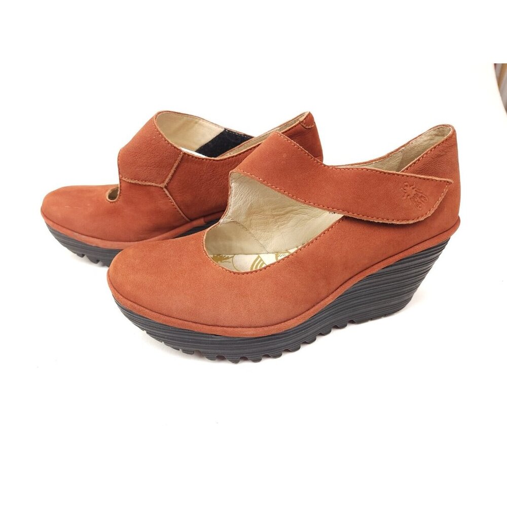 Fly London Yasi Red Orange Suede Platform Wedge Heels size US 6.5-7 EU 37 - Picture 3 of 9